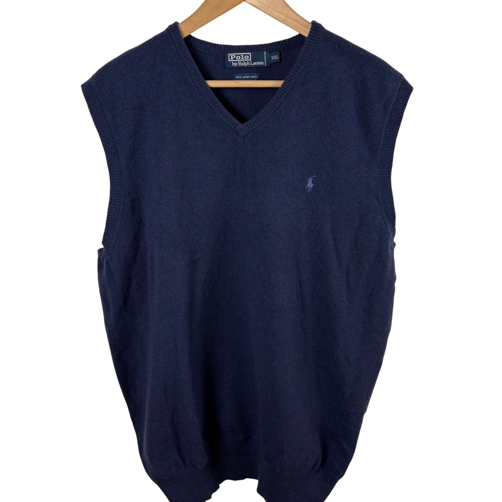 Polo Ralph Lauren Sweater Vest Men's XXL Navy Blue 100% Lambswool V-Neck Preppy